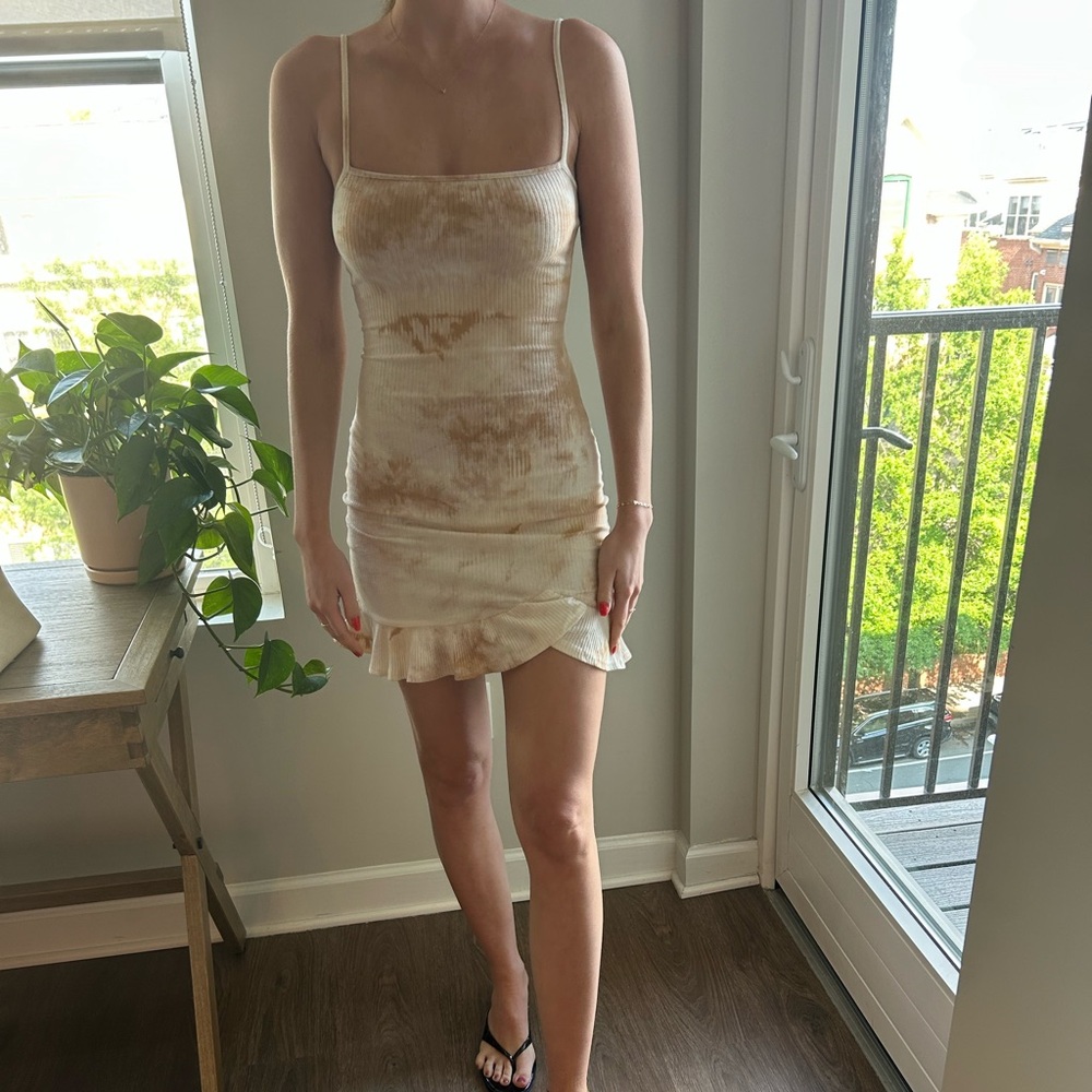 La Hearts Strapless Cream and Tan Dress